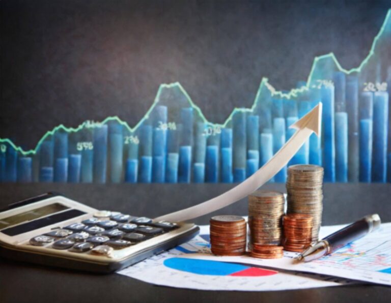 Kalkulator, hrpa novčića i olovka