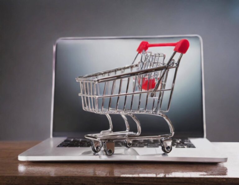 Mala šopinga košarica na laptopu