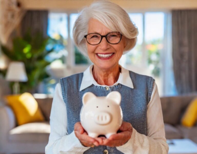 Stara žena drži kućicu za štednju